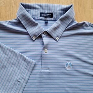 Peter Millar Crown Crafted Mens Light Blue Striped Golf Polo Shirt XL